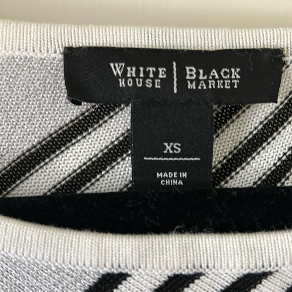White House black market sweater, blue light blue white and silver.
